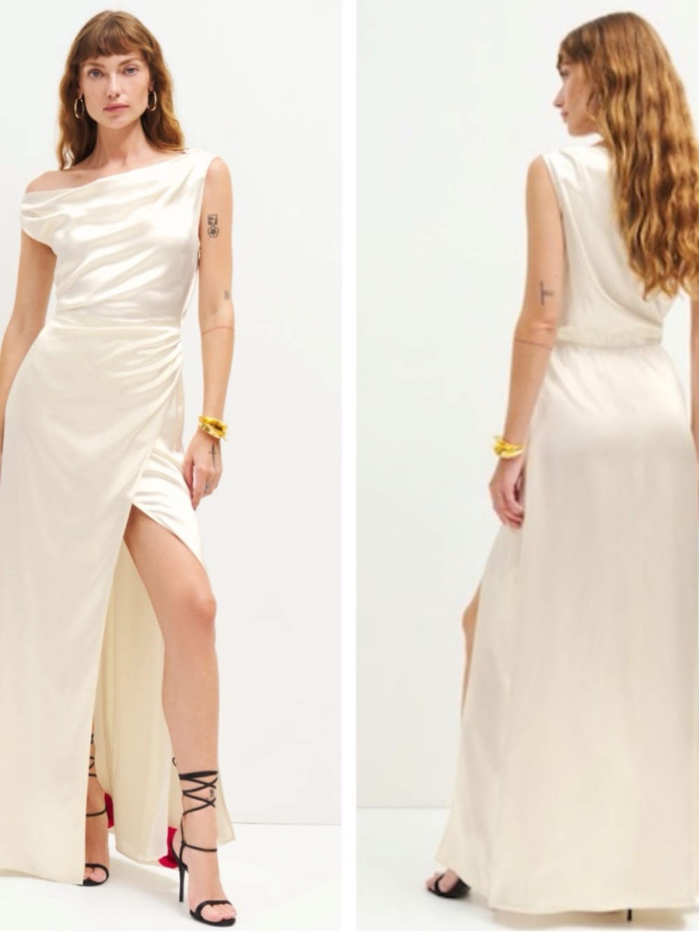 REFORMATION Poema Asymmetric Off the Shoulder Cowl Neck Silk Maxi Dress Size 6